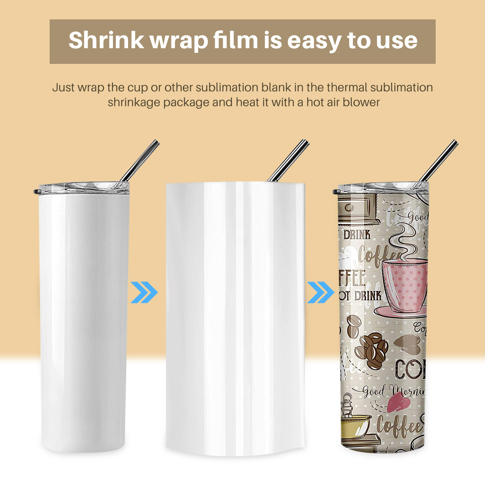 Sublimation Mug White - ปลอกหุ้มแบบหดตัวสำหรับงานซับลิเมชั่น ขนาด 19 นิ้ว x 8